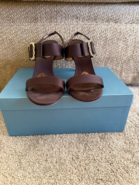 Amalfi Shoes - Amalfi Chocolate Brown Satin Open-Toe Heels with Gold Buckles
